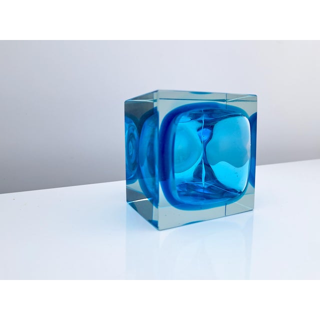 Blue Sommerso Murano Glass Ashtray attributed to Flavio Poli for Seguso, 1970s For Sale - Image 8 of 11