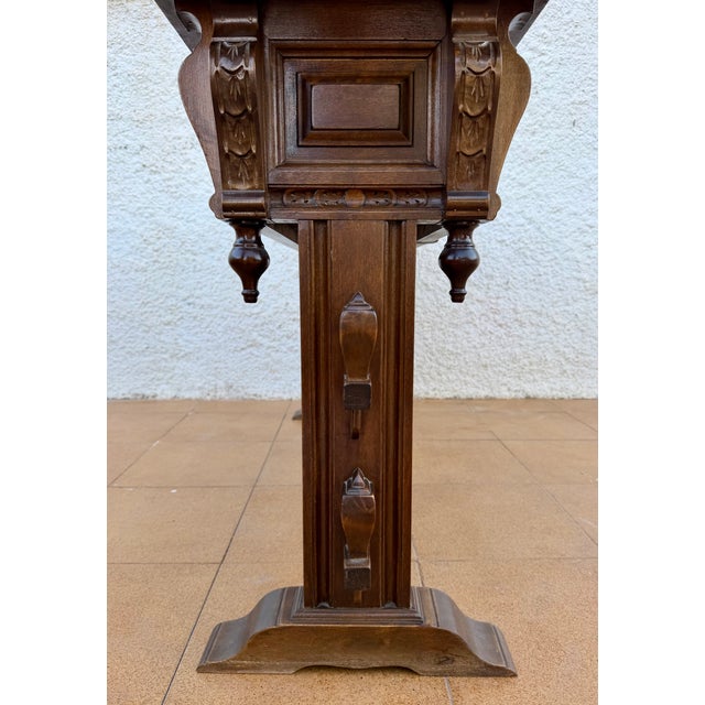 Mid 20th Century Valenti Spanish Carved Wood Console Table With Drawers and Turned Spindles For Sale - Image 13 of 13