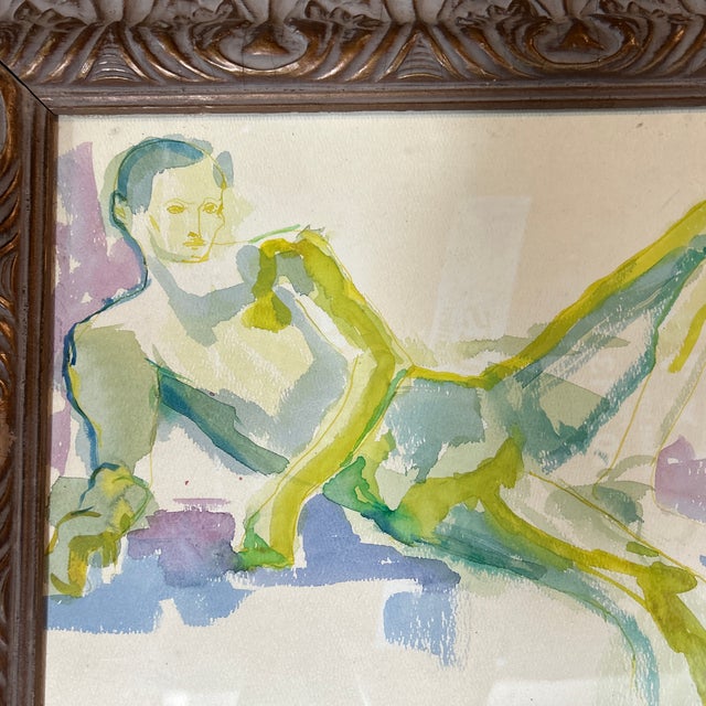 1970’s original abstract male nude figure watercolor painting. Measures approximately 12.5x10.5 / 17.5x15.5 framed. Check...