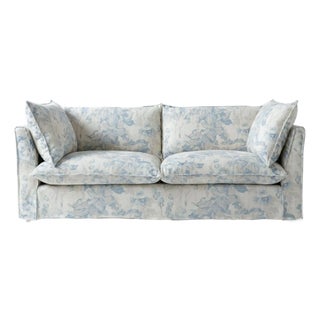 Sophie Conran Coco 3 Seater Sofa - Andrew Martin Midsummer Faded Blue with Knife Edge Cushion For Sale