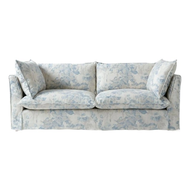 Sophie Conran Coco 3 Seater Sofa - Andrew Martin Midsummer Faded Blue with Knife Edge Cushion For Sale
