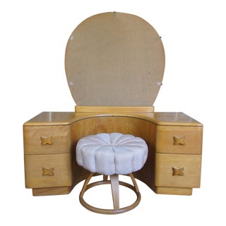 Heywood Wakefield Rio Champagne Maple Vanity & Stool For Sale