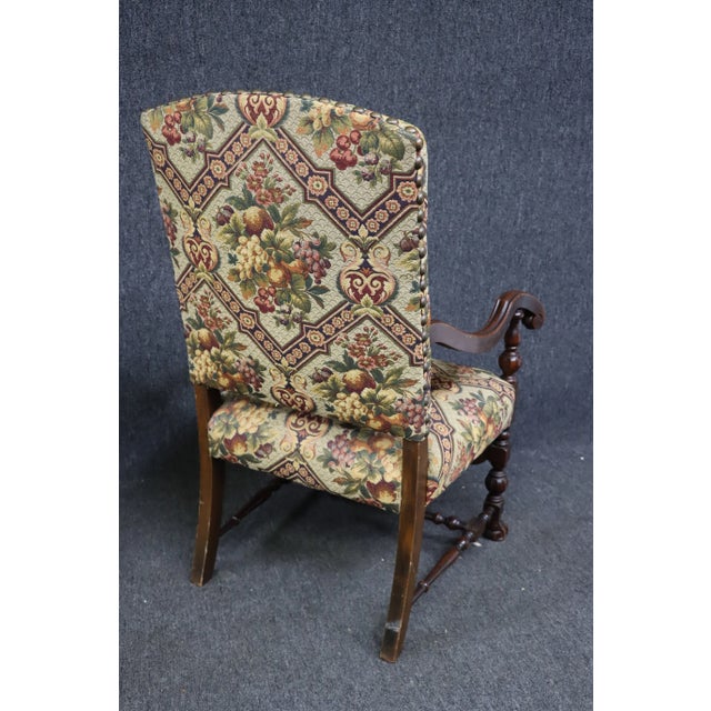 Jacobean Style Carved Walnut Tapestry Arm Chair For Sale - Image 4 of 6
