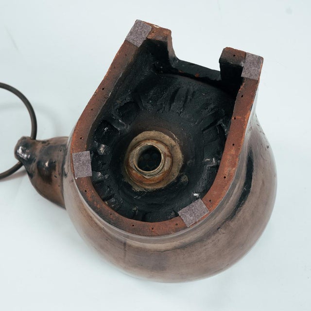 Ceramic Sink with Green and Bronze Glazing and Brass Towelring, 1970s For Sale - Image 10 of 13