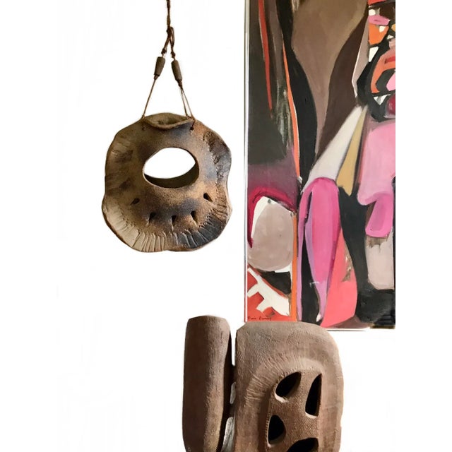 Vintage 1970s Ceramic Hanging Sculptural Planter / Mid Century Vase / Modernist Art Pottery Plant Vessel For Sale - Image 4 of 9