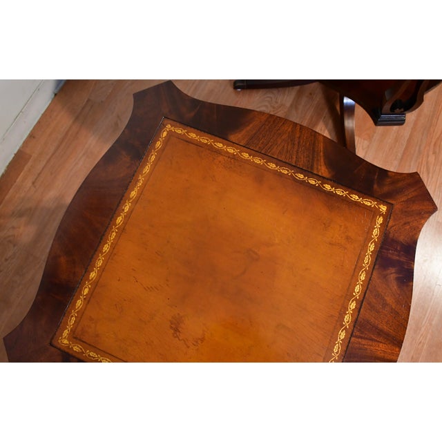 1930s Regency Flame Mahogany & Leather Top Pair of Side Tables / End Tables For Sale - Image 6 of 10