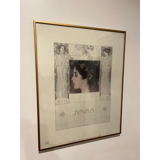 Elegant Art Nouveau framed print after Gustav Klimt's Junius, inspired by the Vienna Secession movement. Featuring a...
