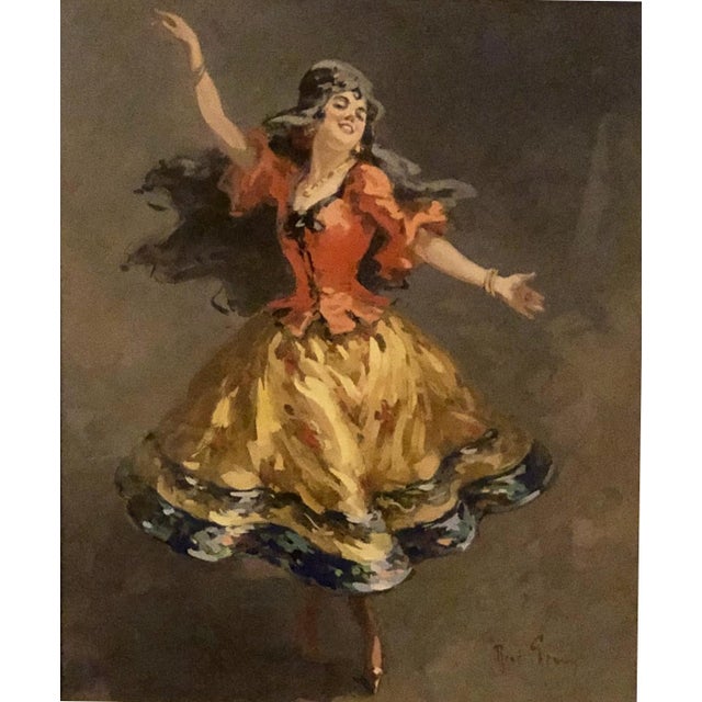 Péan René, Dancer, Original Gouache, 1920s-1940s, Framed, in Flawless conditions. Designed 1920 to 1949 This piece has an...
