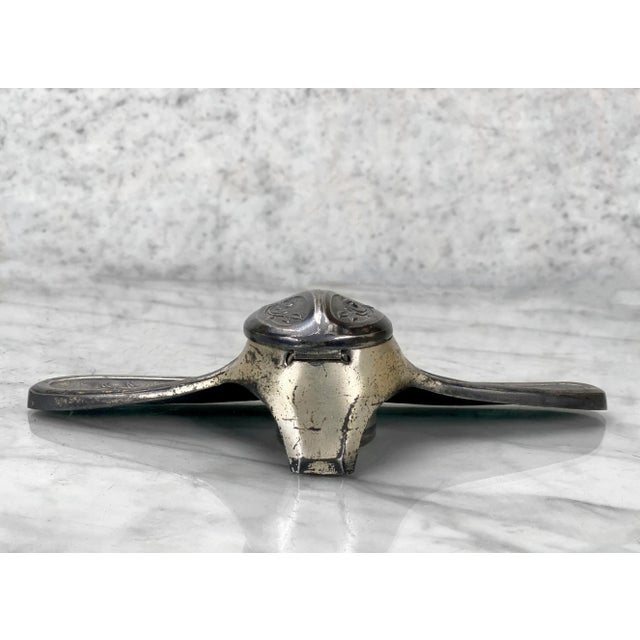 Mid 20th Century Vintage Art Deco Cast Metal Floral Motif Inkwell W/ Pen Rest For Sale - Image 5 of 12