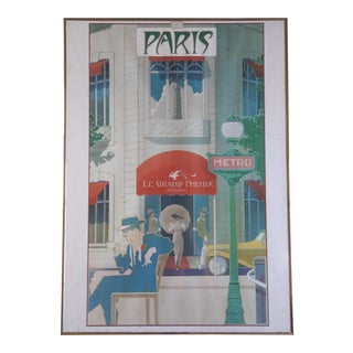 Vintage Framed Paris Poster Print by Alain Chang 1986 For Sale