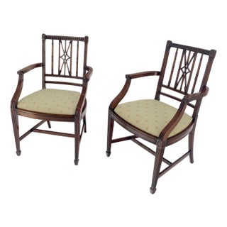 Pair of Very Fine Carved Mahogany Open Arm Faux Bamboo Arrows Armchairs MINT For Sale