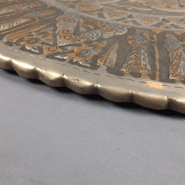 Persian Qalam Zani Chiseled Silvered Copper Wall Plate Art, 1900s For Sale - Image 9 of 13