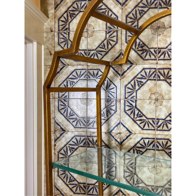 Mid 20th Century Italian Neoclassical Gilt Iron Etagere With Glass Shelves For Sale - Image 4 of 7