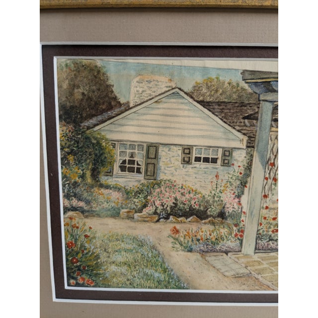 American 1920s Watercolor of Country Cottage by w.c. Vincent – Framed Vintage Landscape For Sale - Image 3 of 7