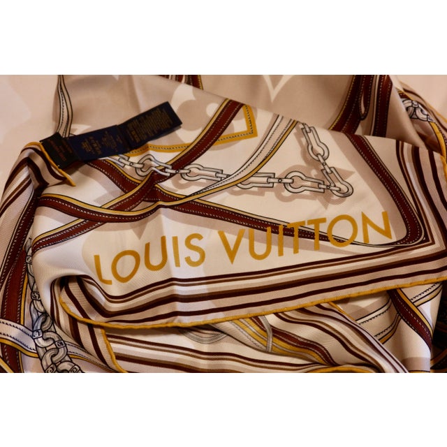 French Framed Louis Vuitton Silk Scarf - Orange Gold Frame For Sale - Image 3 of 5