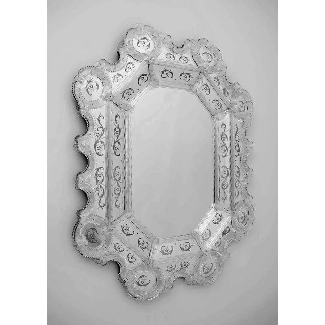 Octagonal Mirror with Glass Flowers, 1980 For Sale - Image 3 of 10