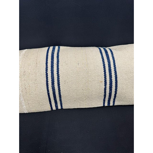 Contemporary Turkish Hemp Pillow Cushion Natural Beige Blue Cushion Cover 14"x45" For Sale - Image 3 of 4