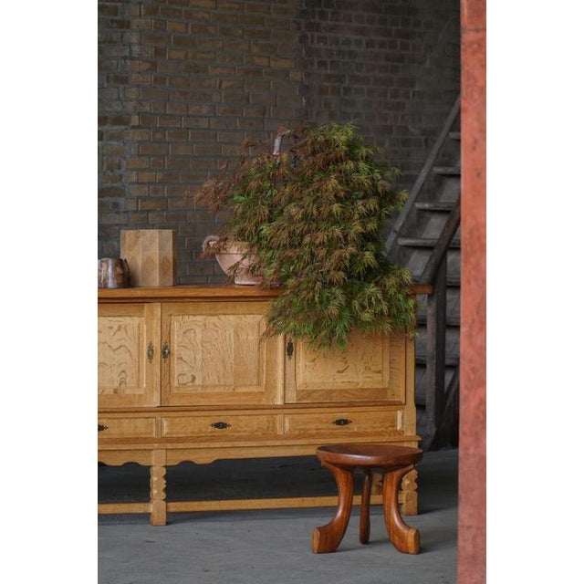Mid-Century Brutalist Danish Sideboard in Oak by Henning Kjærnulf, 1960s For Sale - Image 4 of 18