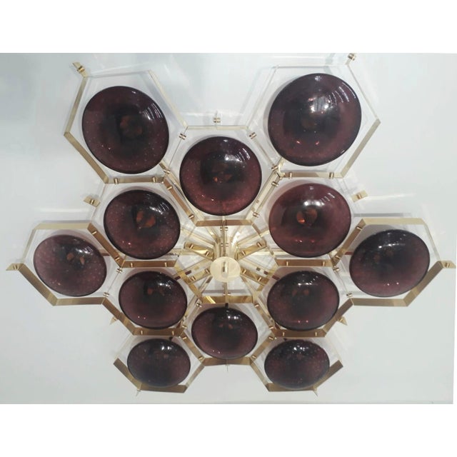 21st Century Beehive Polished Brass Amethyst Bubbles Murano Flush Mount by Fabio LTD For Sale - Image 6 of 8