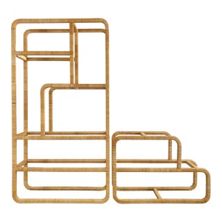 Vintage MCM Wrapped Rattan Shelving Unit, 2 Pieces For Sale