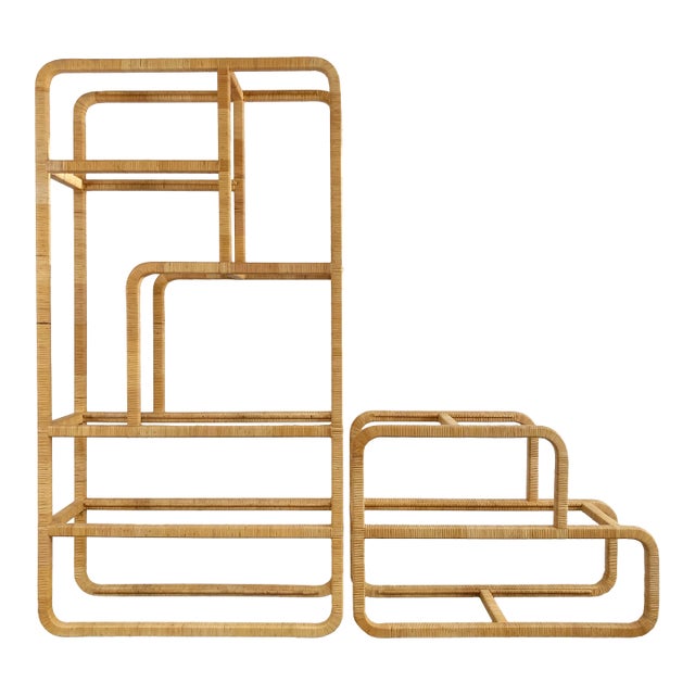 Vintage MCM Wrapped Rattan Shelving Unit, 2 Pieces For Sale