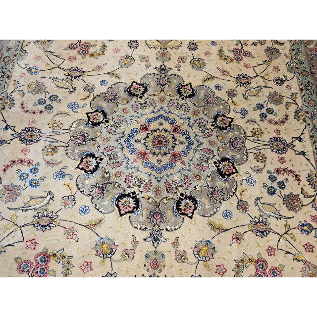 Vintage Persian Tabriz Rug, Hand-Knotted Wool & Silk, Fine Floral Pattern, Ivory & Taupe, 7x10 For Sale In Chicago - Image 6 of 18