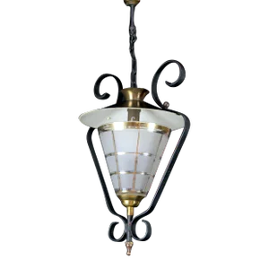 Maison Lunel, Brass, Black Metal and Opaline Gilt Glass Pendant, Mid-Century France