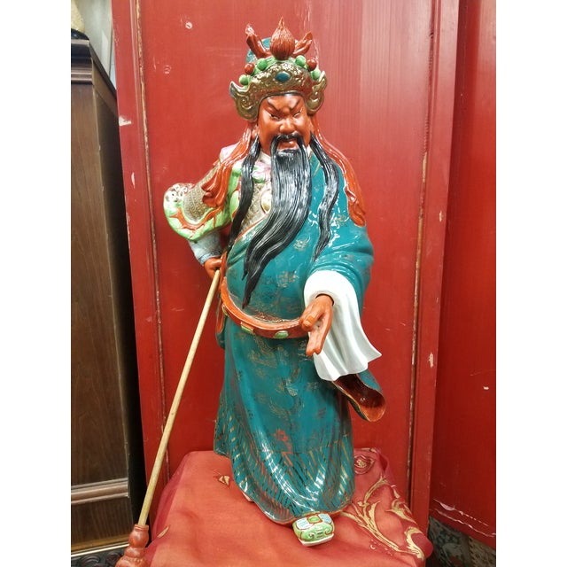 Figurative Mid-Century Chinese Porcelain Warrior Large Statue For Sale - Image 3 of 12
