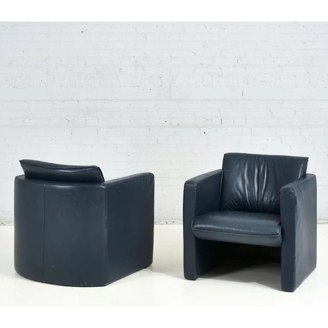 Postmodern Barrel Leather Chairs by Leolux, 1970. Original leather with beautiful patina. Sofa is sold in separate listing.