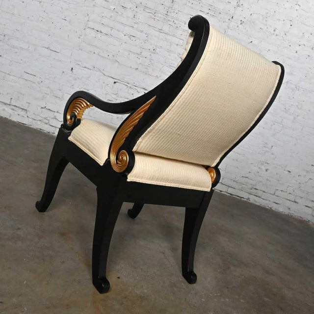 Late 20th Century Neoclassic Revival Black Side Chair With Gilt Wing Accents & Off-White Fabric For Sale - Image 4 of 13