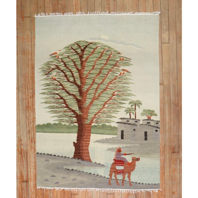 Late 20th Century Late 20th Century Zabihi Collection Scenic Pictorial Turkish Kilim - 3'3" x 4'5" For Sale - Image 5 of 8