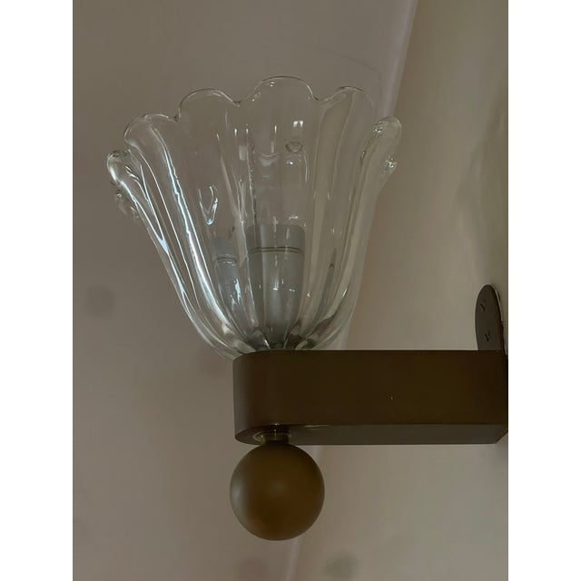 Modern Vintage Art Deco Brass and Glass Wall Lamp, 1930 For Sale - Image 3 of 8