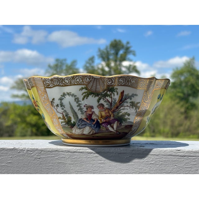 19th C. Meissen-style German Porcelain Bowl Pure white translucent finish with four unique, highly-detailed and hand-...