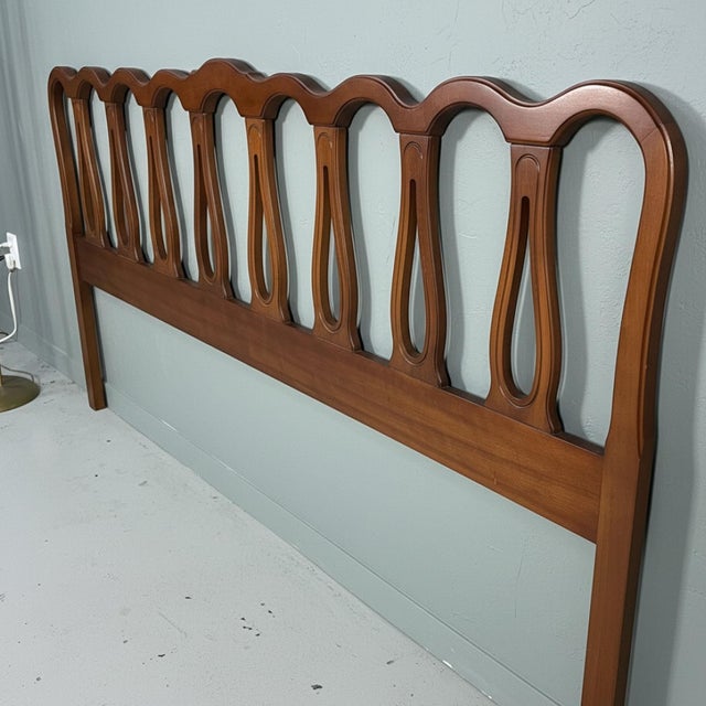 King Size Mid-Century Modern Walnut Headboard With Elegant Arches For Sale - Image 4 of 12
