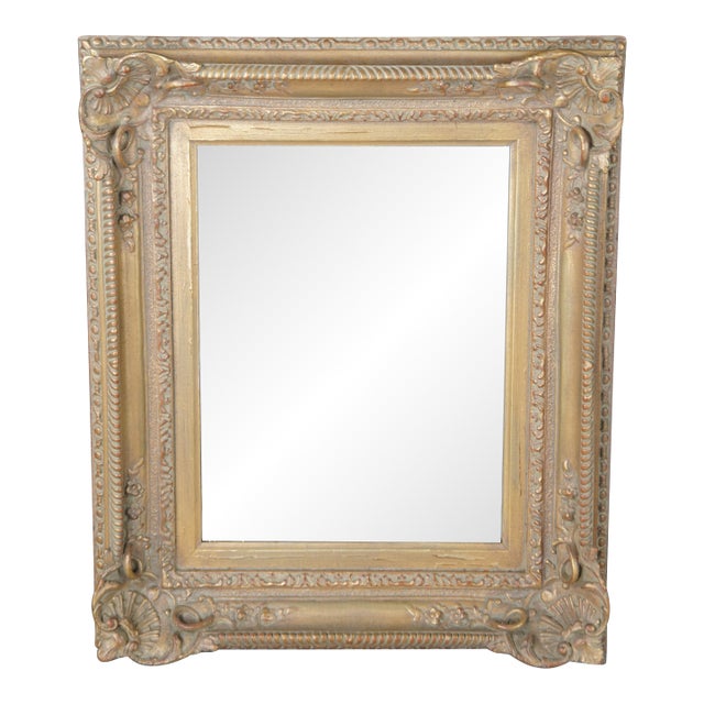 Vintage Baroque Rococo Gold Carved Foliate Beveled Wall Vanity Mirror 23" For Sale