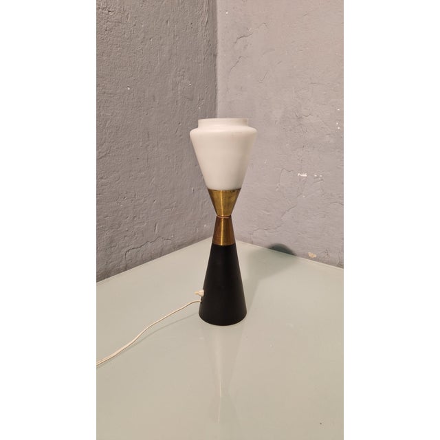 Table Lamp in Iron, Brass and Glass with Black Lampshade, 1950s For Sale - Image 6 of 11