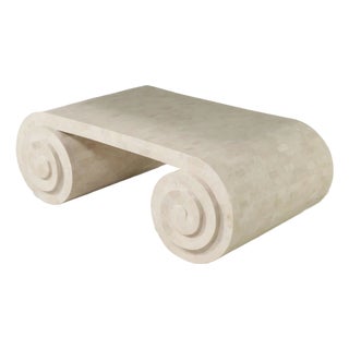 Mid 20th Century Tessellated Marble Scroll Coffee Table in the style of Karl Springer For Sale