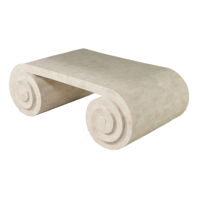Mid 20th Century Tessellated Marble Scroll Coffee Table in the style of Karl Springer For Sale