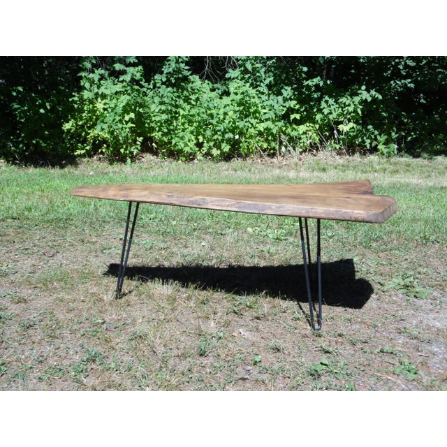 Vintage Organic Wood Tree Slab Iron Hairpin Leg Cocktail Coffee Table For Sale - Image 10 of 13