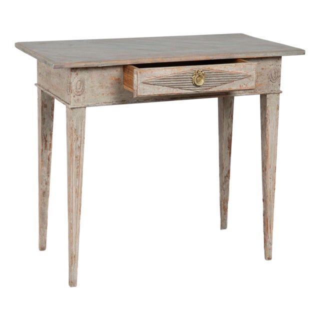 19th Century Swedish Gustavian Painted Pine Side Table With Single Drawer For Sale