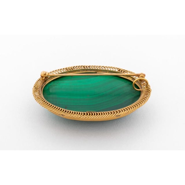 14k Yellow Gold Malachite Brooch Pendant For Sale In New York - Image 6 of 7