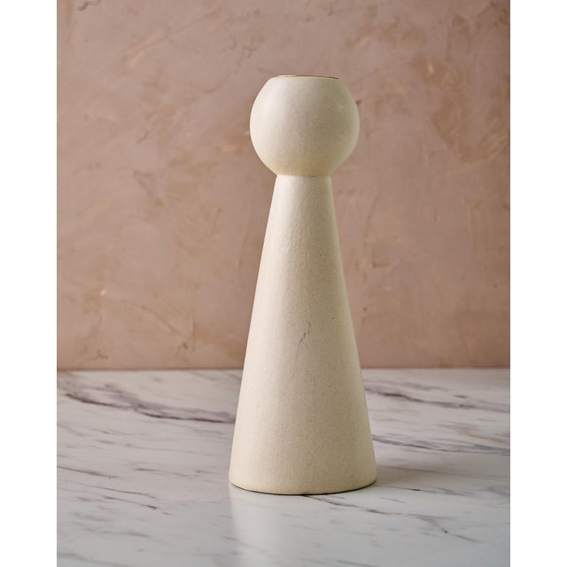 White Sculptural Quintet of Ceramic Candle Holders by Lostine in Matte White For Sale - Image 8 of 11