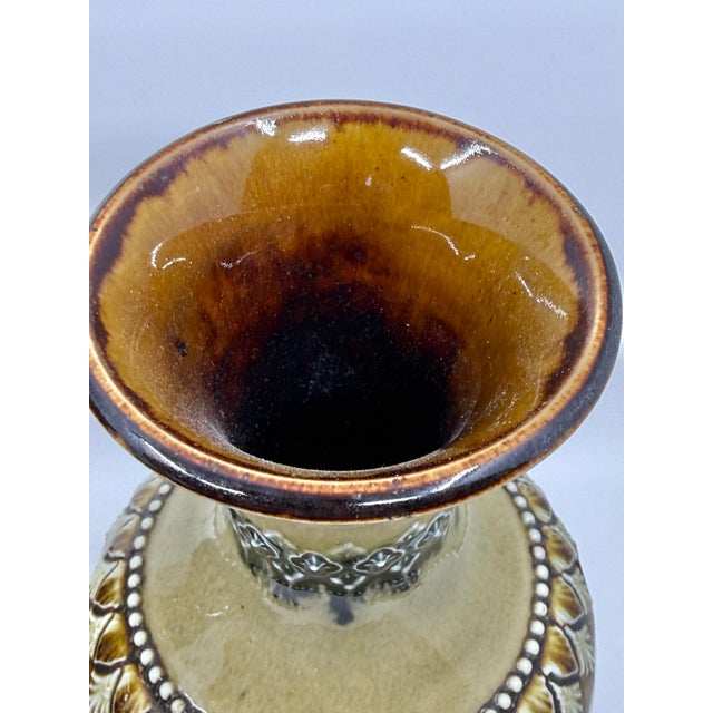Pair of Doulton Lambeth Salt Glazed Decorated Vases 1884 For Sale - Image 14 of 16