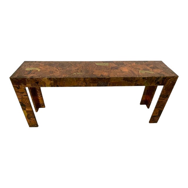 1970s Vintage Patchwork Copper Console Table For Sale