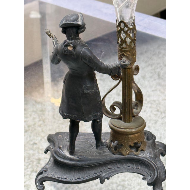 Rococo Revival Figural Spelter and Etched Glass Trumpet Vase, Antique For Sale - Image 12 of 16