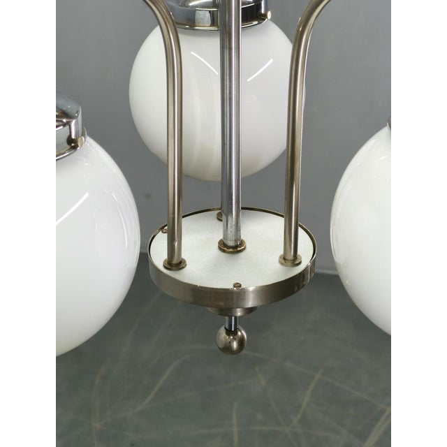 Czech Art Deco Chandelier with Opaline Glass Globes, 1930s For Sale - Image 6 of 11