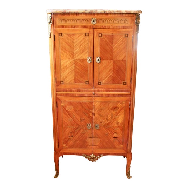 Tall French Transitional Louis XV Style Narrow Cabinet For Sale