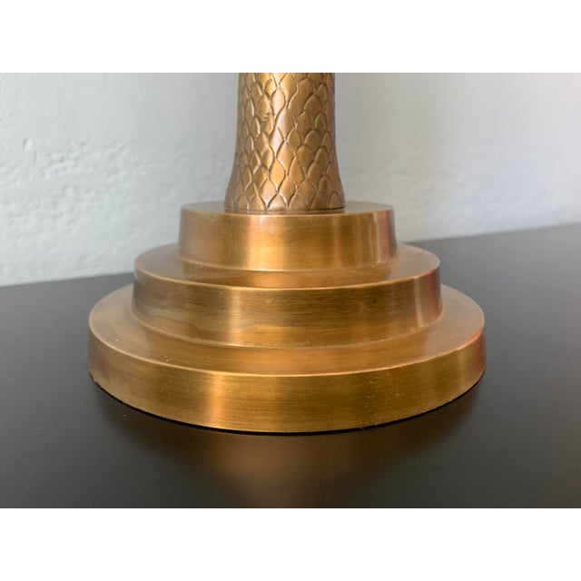Mid 20th Century Mid 20th Century Large Brass Palm Taper Candle Holder With Glass Hurricane For Sale - Image 5 of 7