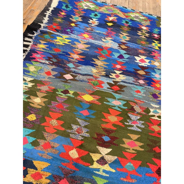 1940s Antique Geometric Tribal Turkish Village Kilim Woven Wool 6'x 10 ...
