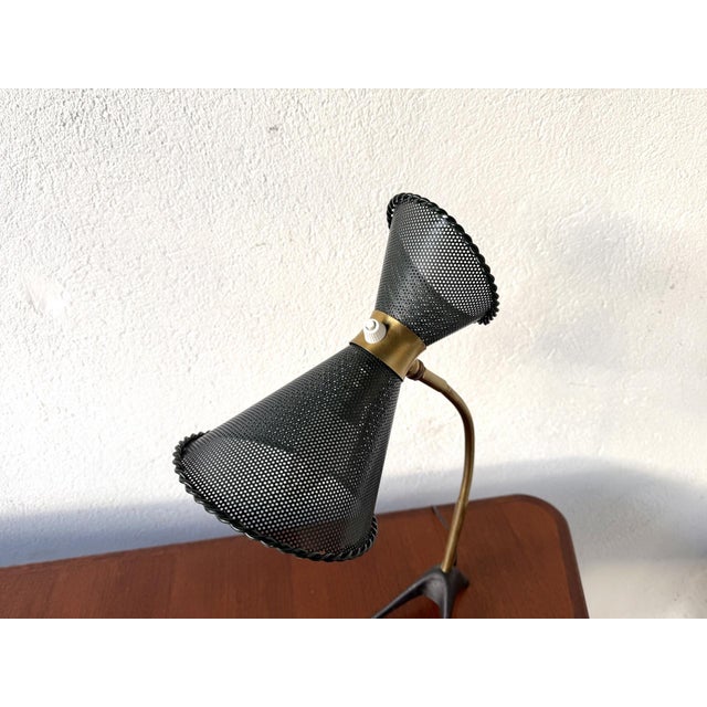 Mid-Century Modern Diabolo Desk Lamp in Perforated Sheet Metal and Brass by Matégot, 1950s For Sale - Image 3 of 16